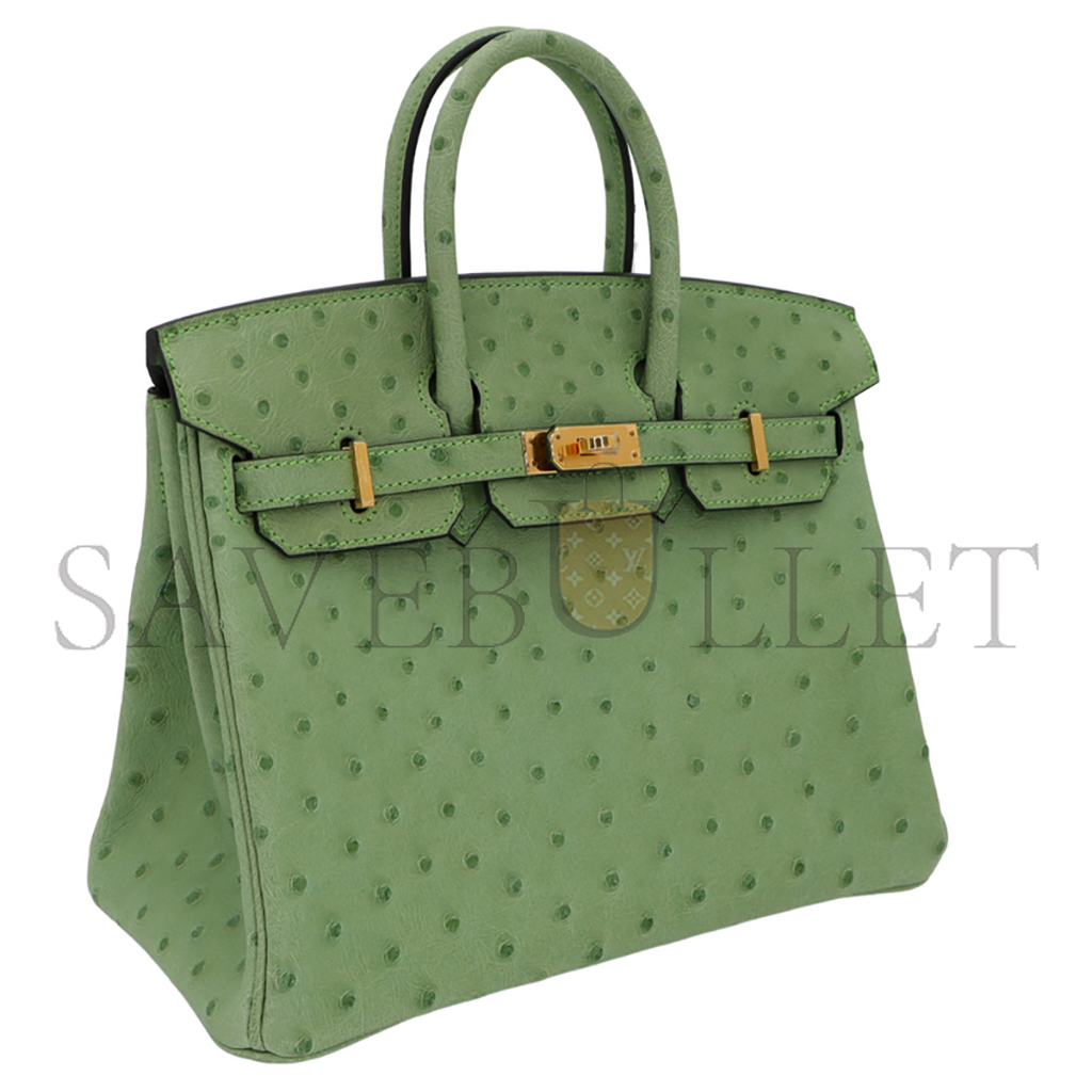 HERMÈS MASTER BIRKIN 25 OSTRICH LEATHER ICE CREAM GREEN GOLD BUCKLE H041944CK76 (25*20*13cm)